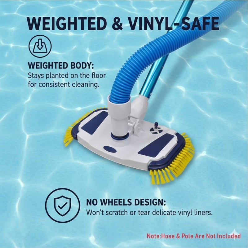 ProMotus Weighted Pool Vacuum Head, Vinyl-Safe No Wheels Manual Cleaner with Air Relief Valves，Multi-Directional Brushes for Above Ground & Inground Pools, Universal Fit for 1-1/4" & 1-1/2" Hoses - Image 2